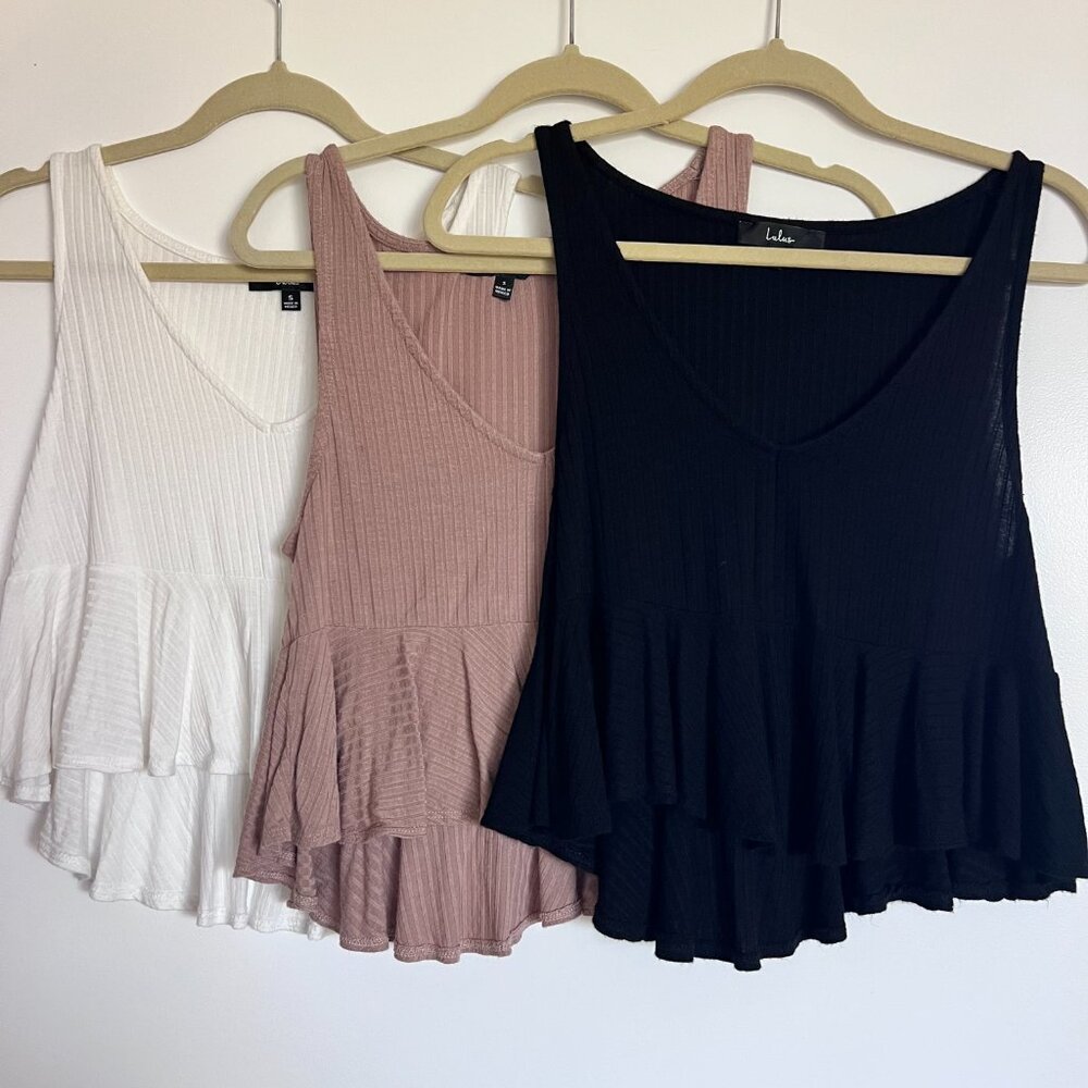 3-for-1!! Lulu's Ribbed V-Neck Ruffled Cropped Tank Tops - Picture 11 of 14